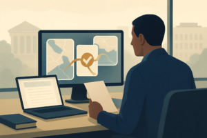 AI search county-specific legal information shown as a jurisdiction verification concept