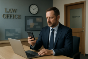 AI search outdated law firm office hours shown through a professional reviewing business information